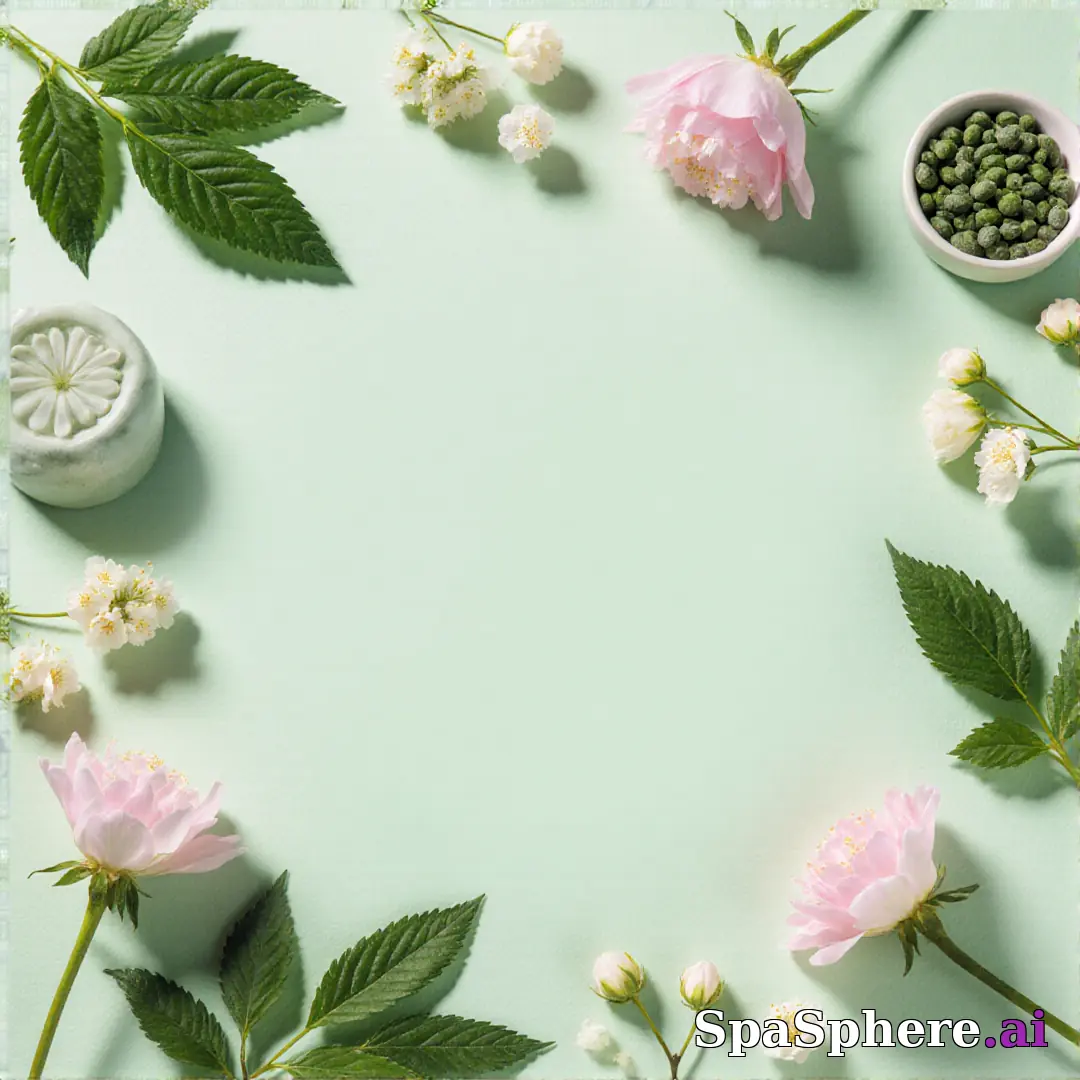 Fresh pale green spa flatlay – spring renewal theme for estheticians. (04) [1080x1080]