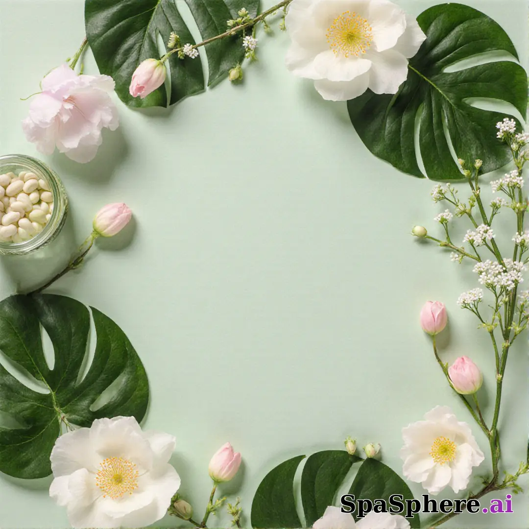 Fresh pale green spa flatlay – spring renewal theme for estheticians. (05) [1080x1080]