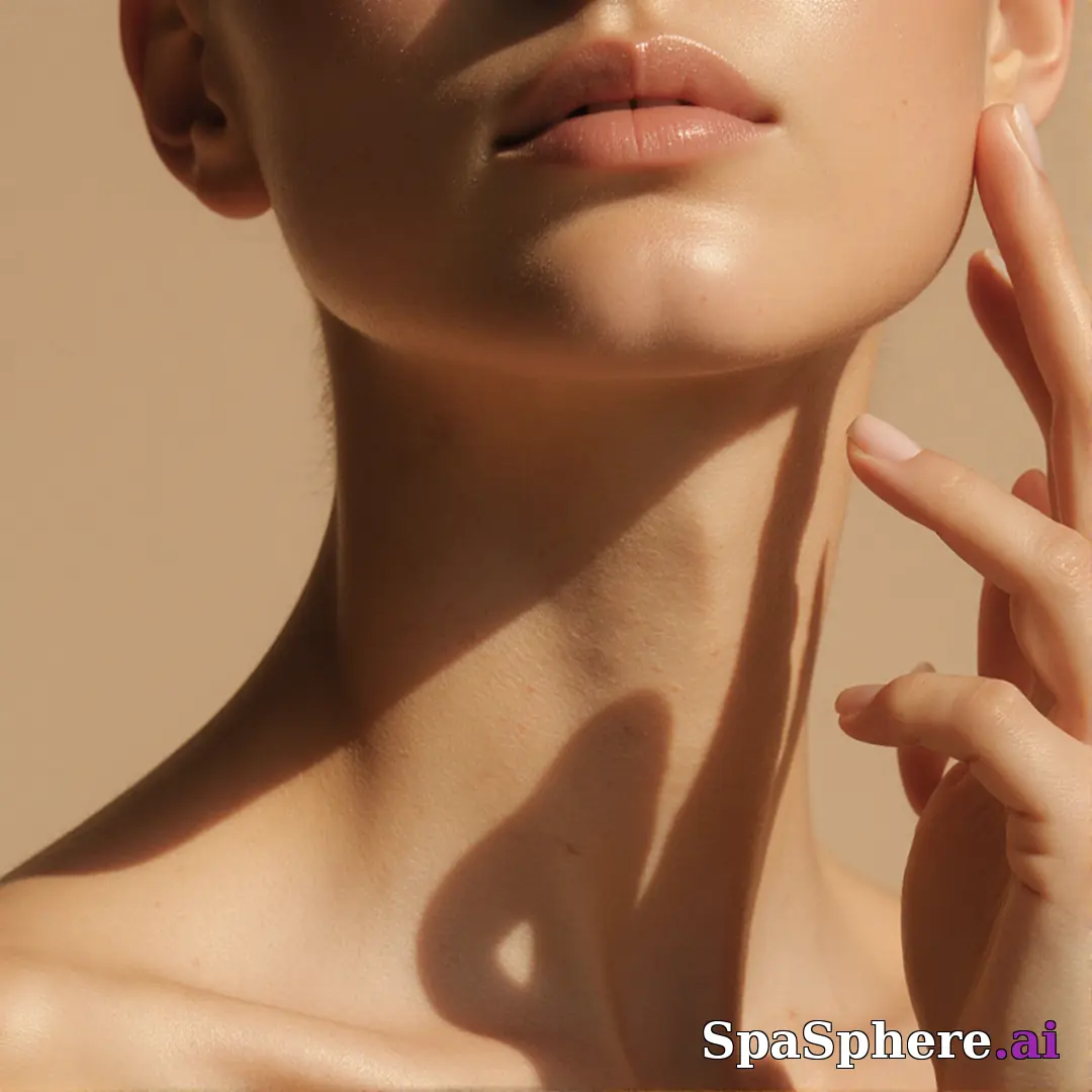 Warm glowing skin close-up with soft warm light and gentle hand touch, editorial spa beauty aesthetic. (18) [1080x1080]