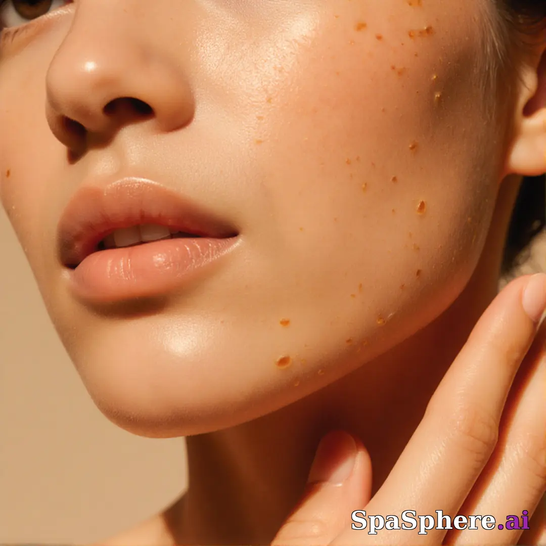 Warm glowing skin close-up with soft warm light and gentle hand touch, editorial spa beauty aesthetic. (02) [1080x1080]