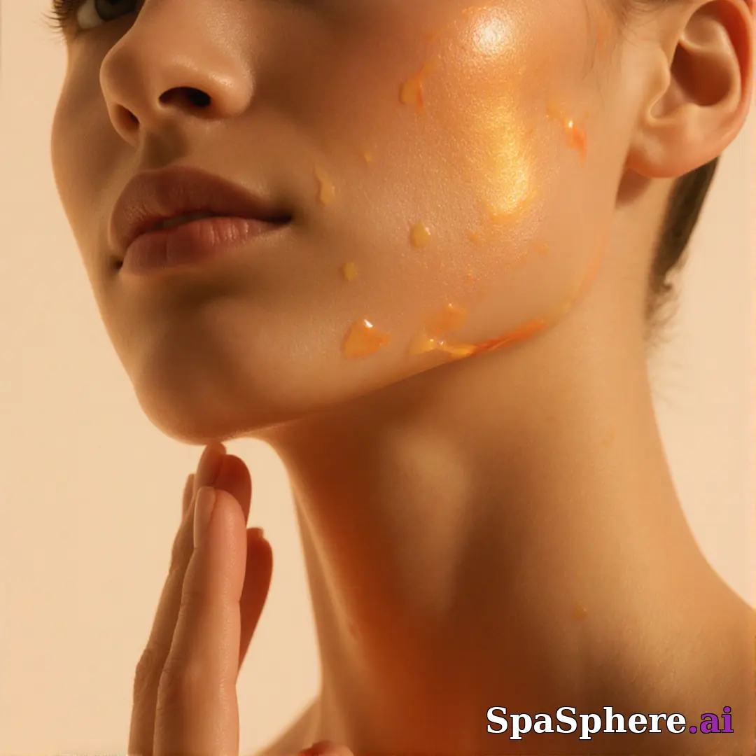 Warm glowing skin close-up with soft warm light and gentle hand touch, editorial spa beauty aesthetic. (23) [1080x1080]