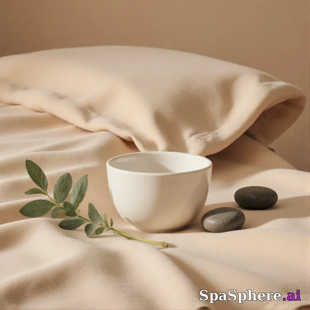 Warm linen and eucalyptus spa flatlay – calming neutral background for estheticians. (17) [1080x1080]