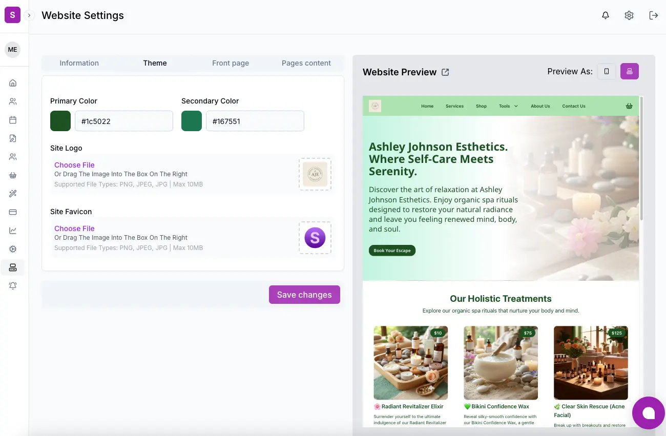SpaSphere branded website